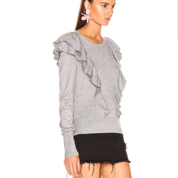Veronica Beard Sweaters - Veronica Beard Centre Ruffle Crewneck Metallic-knit Sweater Size S Gray Sparkle